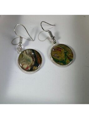 Handmade Abstract Resin Dangle Earrings With Silver Plated Hooks